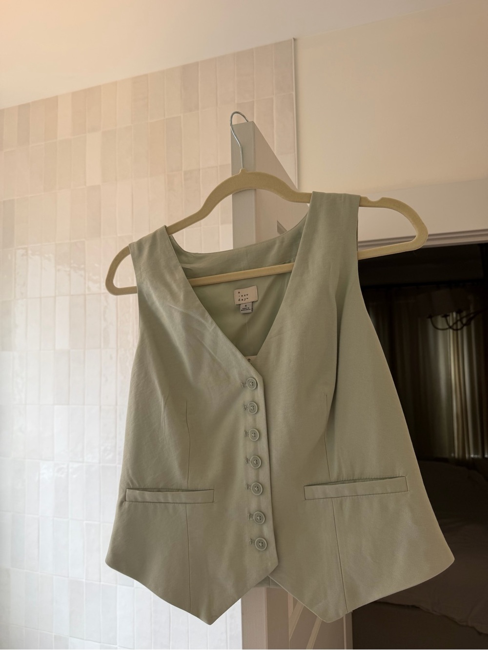 a new day Sage Green V-Neck Button Vest